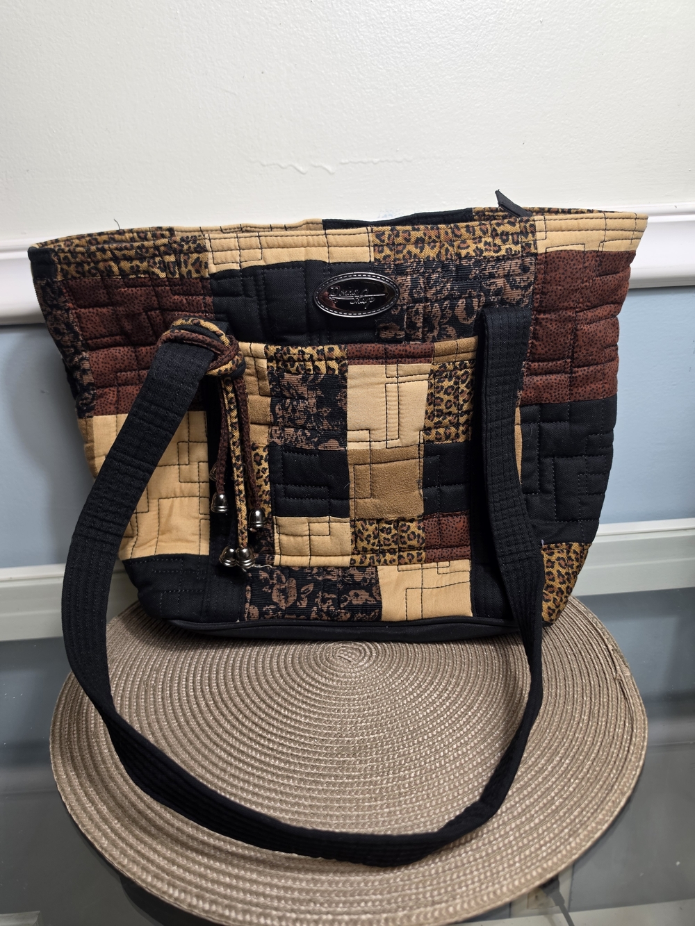 Donna Sharp Quilted Patchwork Tote Bag Animal Print Brown Tan
